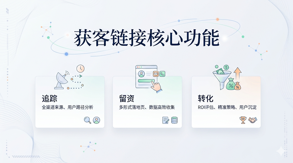 获客链接核心功能：追踪、留资、转化